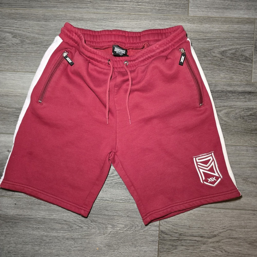 Men's SDMN Sidemen Offical Clothing  Sweat Shorts M Red & White Zipper Pockets